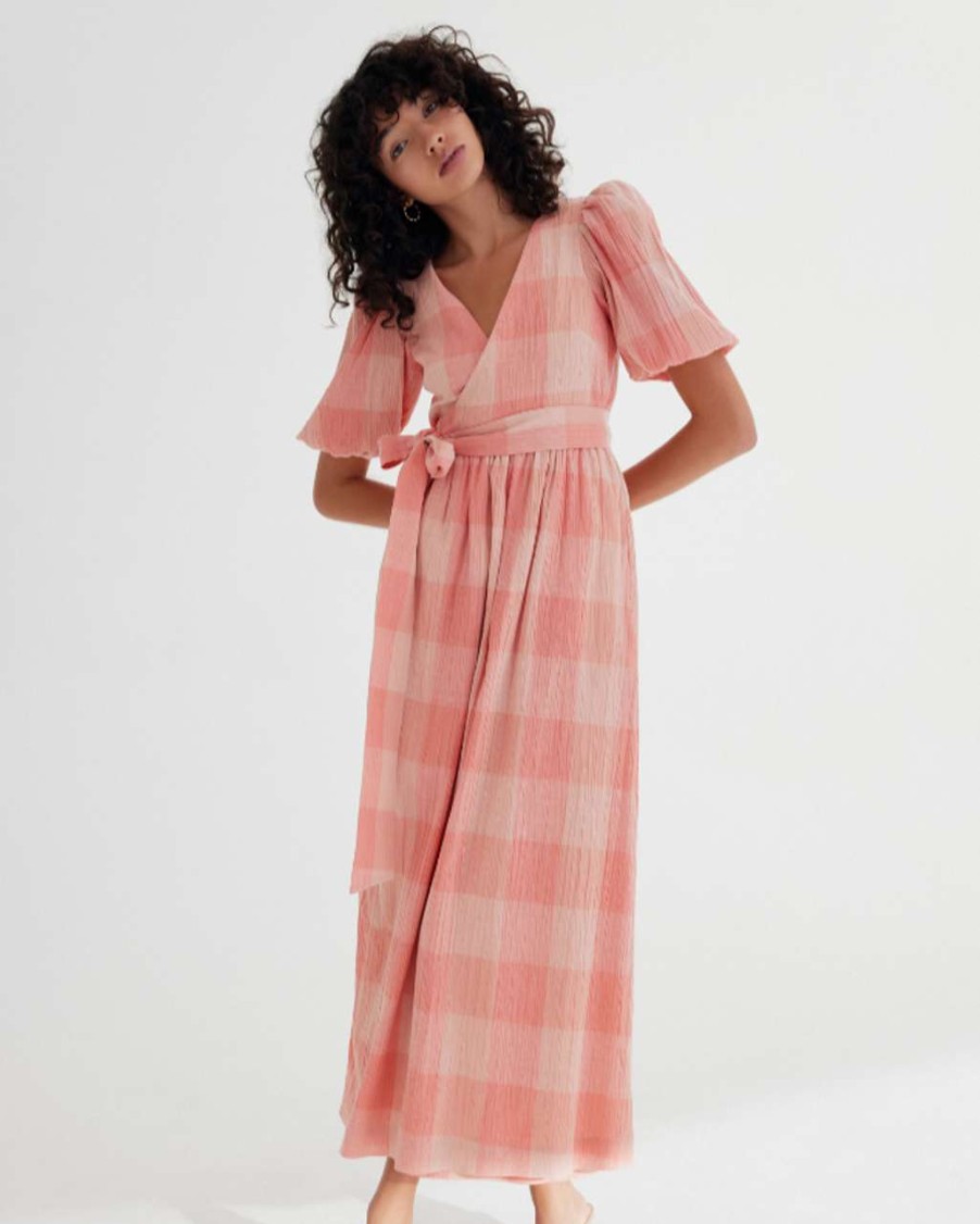 Clothing * | Stella Midi Dress Significant Other Online Coral Check