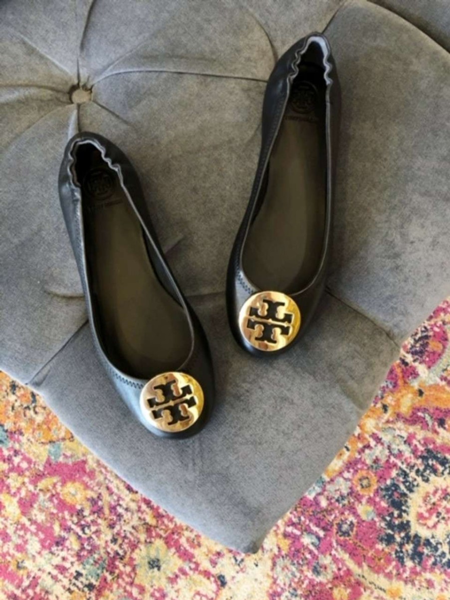 Shoes * | Minnie Travel Ballet Flat Tory Burch Online Black/Gold