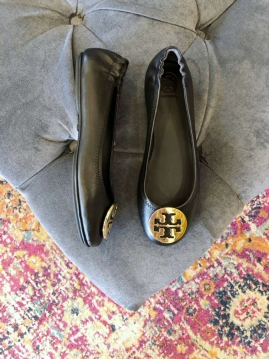 Shoes * | Minnie Travel Ballet Flat Tory Burch Online Black/Gold