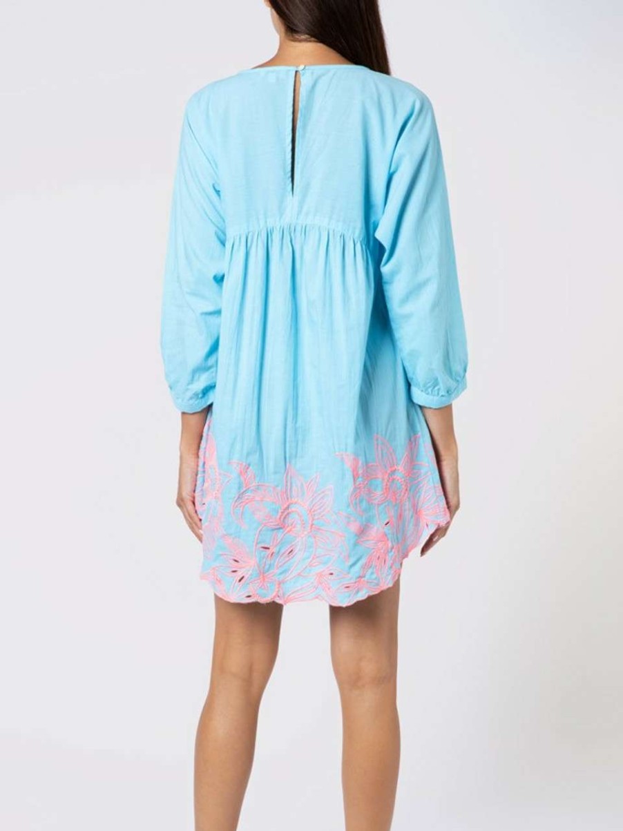 Clothing * | Contrast Cut Out Batwing Dress Juliet Dunn Online Blue/Neon Pink