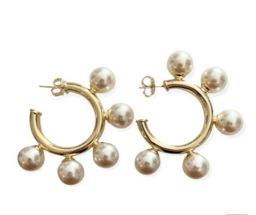 Accessories * | Gio Hoops Pearls Sheila Fajl Excellent Quality Gold