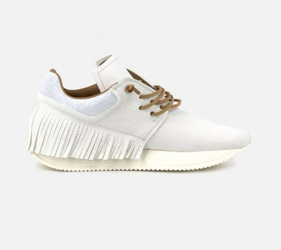 Shoes * | Leather Fringe Sneaker Esse Ut Esse Flash Sale White