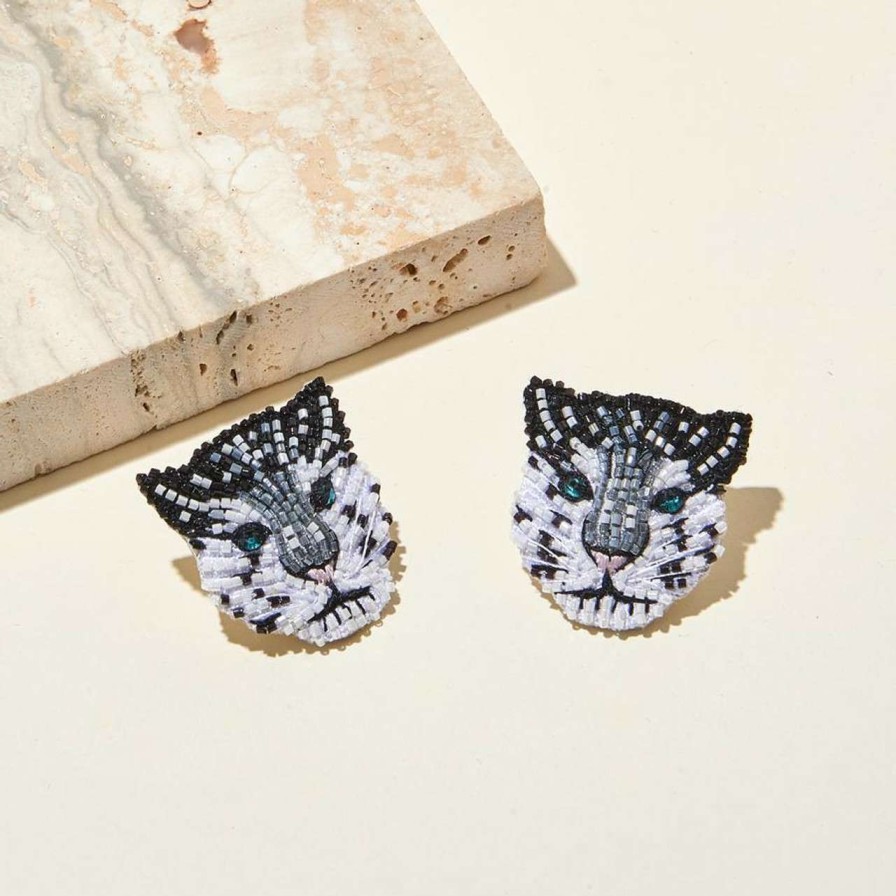 Accessories * | Snow Leopard Earring Mignonne Gavigan Exclusive White