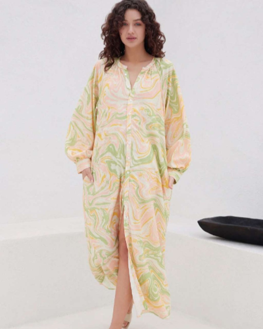 Clothing * | Radiant River Kaftan Maxi Dress Lost+Wander Excellent Quality Green Marble