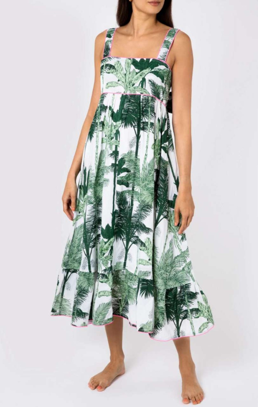 Clothing * | Palm Tree Sash Back Dress Juliet Dunn Online Green/Neon Pink