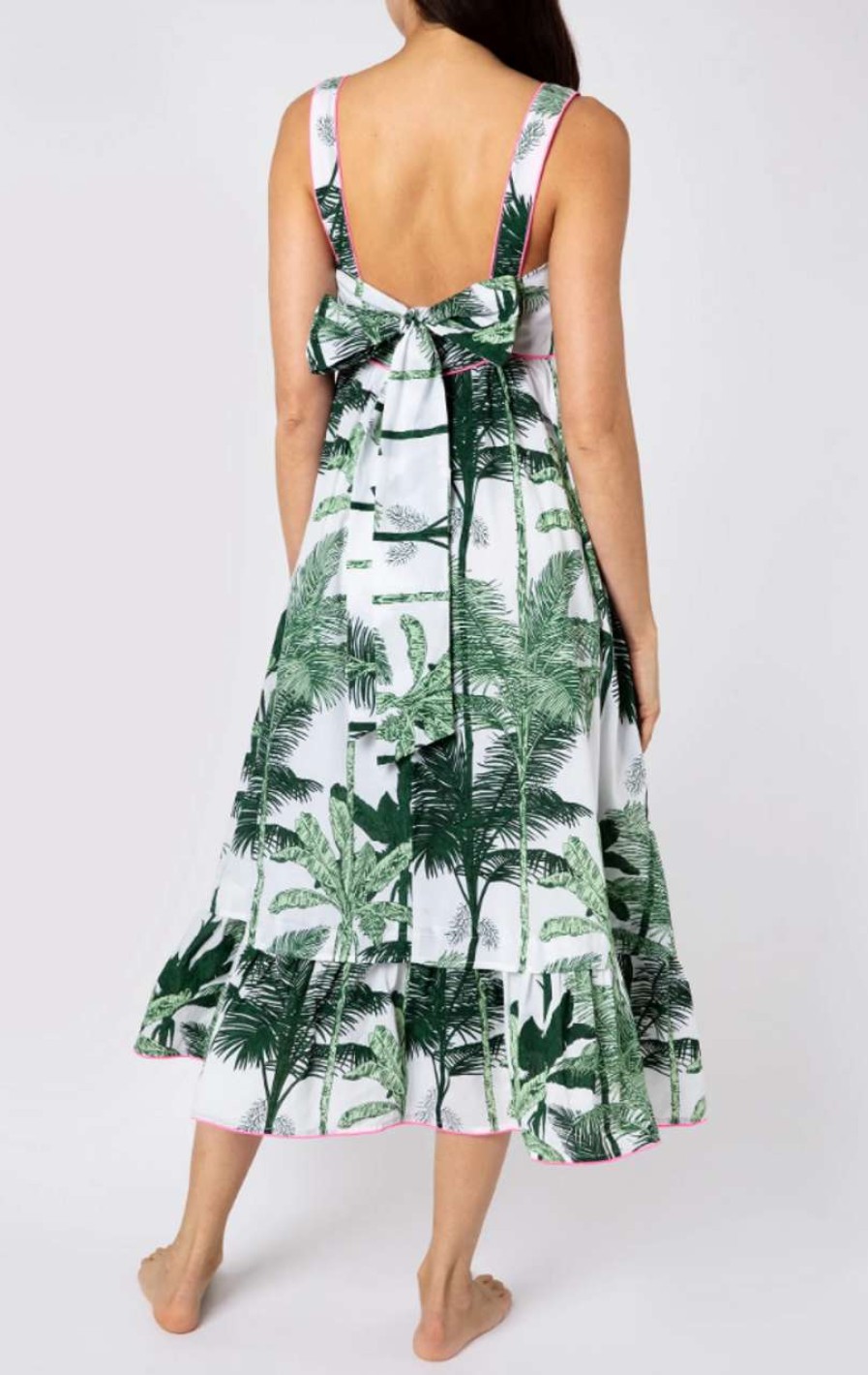 Clothing * | Palm Tree Sash Back Dress Juliet Dunn Online Green/Neon Pink