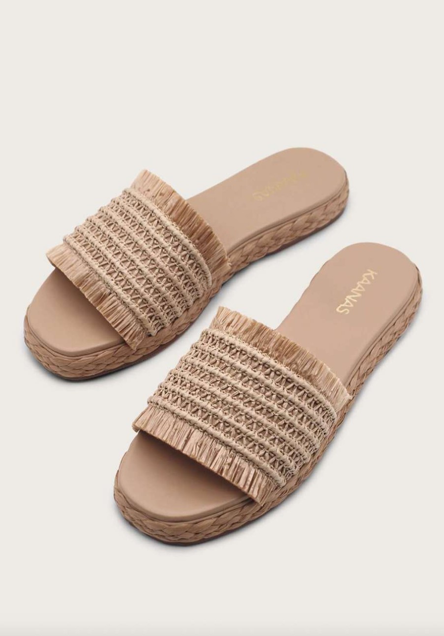 Shoes * | Conchal Frayed Raffia Flatform Slide Kaanas Bargain Sale Natural