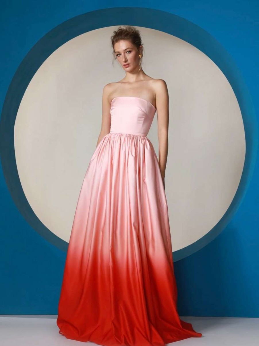 Clothing * | Teigen Gown Sau Lee Hot Sell Blush Red Ombre