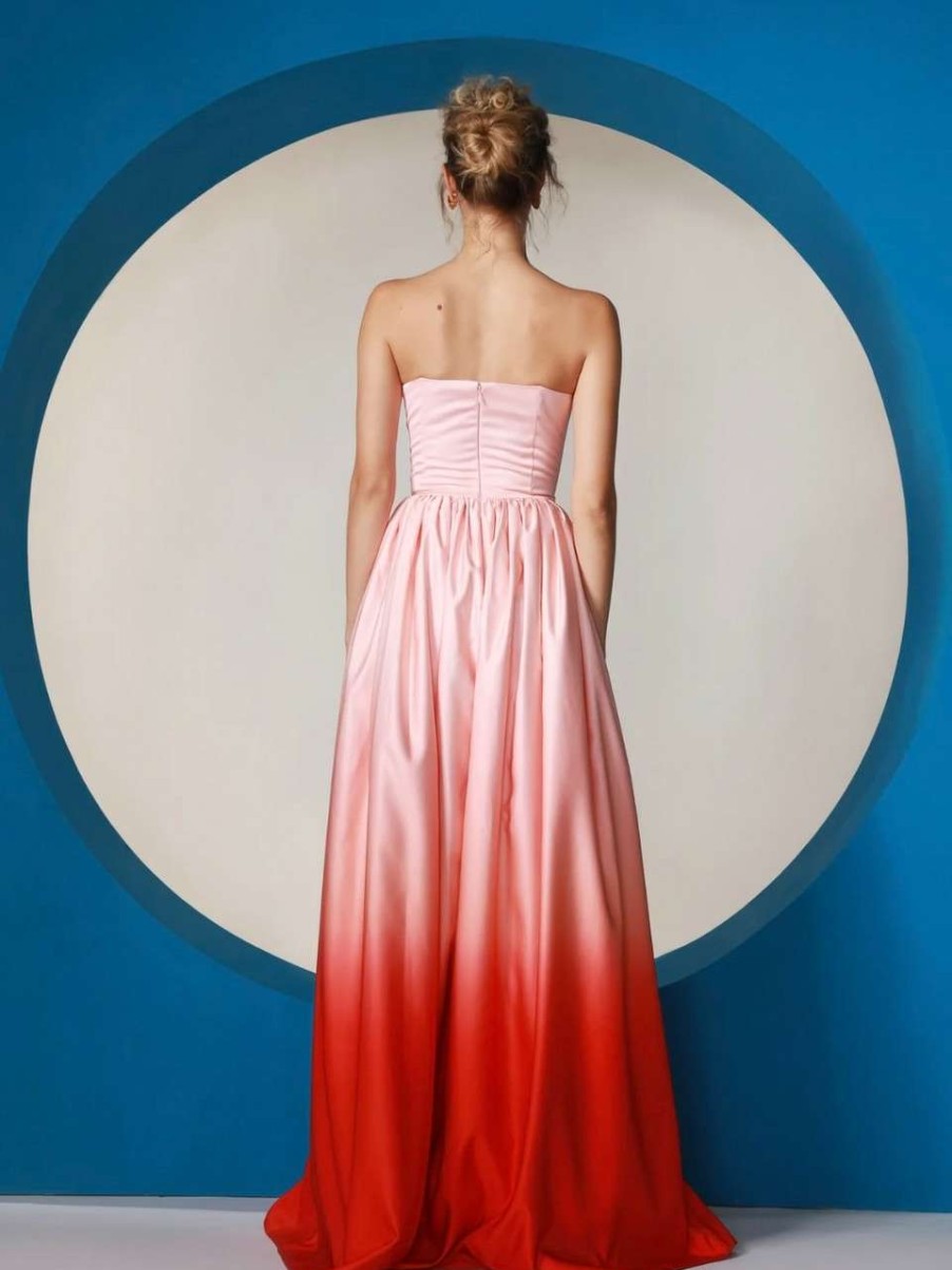 Clothing * | Teigen Gown Sau Lee Hot Sell Blush Red Ombre