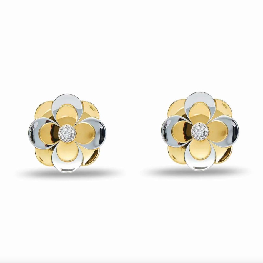 Accessories * | Zinnia Mixed Metal Button Earrings Lele Sadoughi Shop Gold Silver