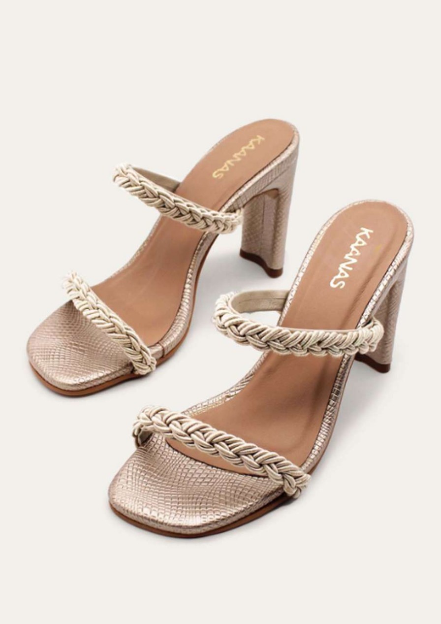 Shoes * | Ariana Braided Heel Kaanas Cheap Online Champagne