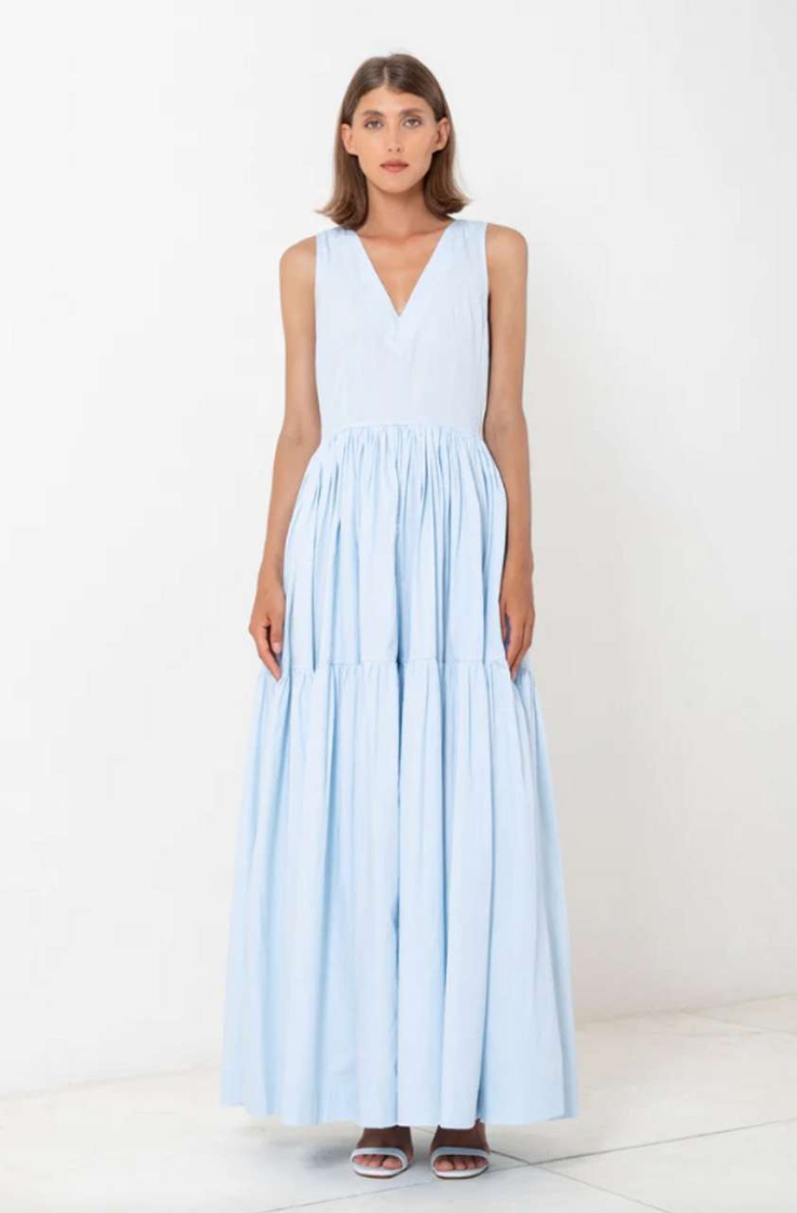 Clothing * | V Neck Tiered Maxi Swf Excellent Quality Bambina Blue