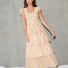 Clothing * | Teodora Block Print Midi Dress Saylor Exclusive Pink Lemonade