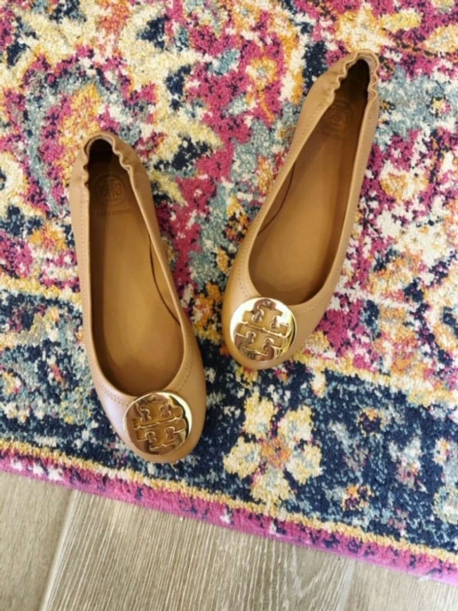 Shoes * | Minnie Travel Ballet Flat Tory Burch Quality Guarantee Royal Tan/Gold