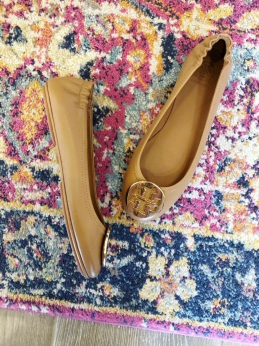 Shoes * | Minnie Travel Ballet Flat Tory Burch Quality Guarantee Royal Tan/Gold