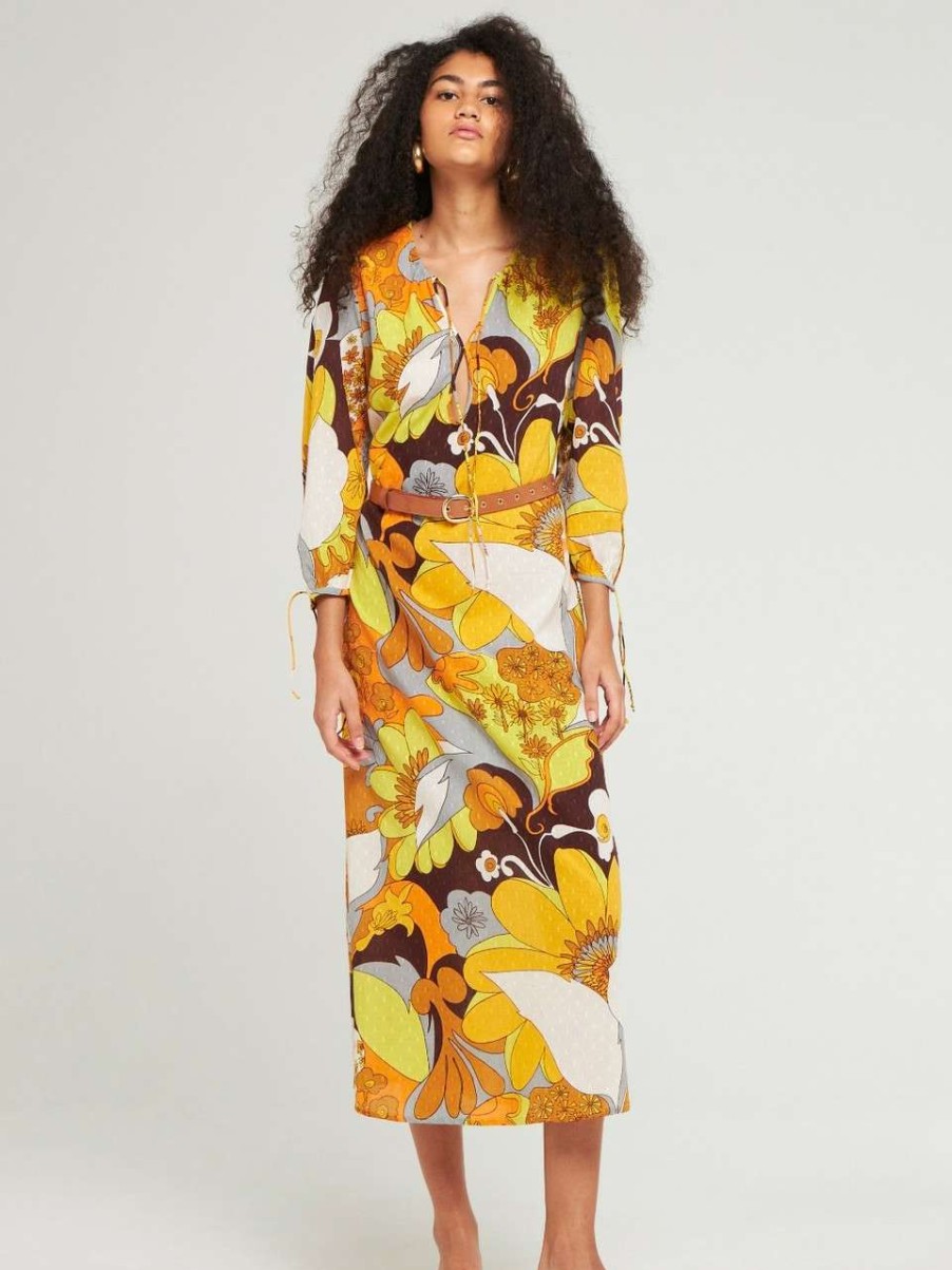 Clothing * | Bahia Long Dress Antik Batik Hot Sell Yellow