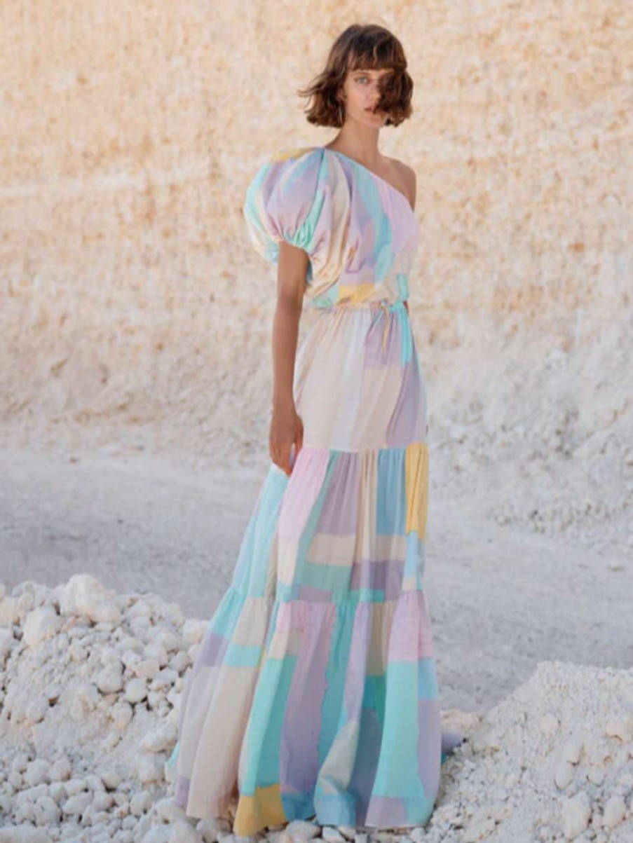 Clothing * | Exaggerate One Shoulder Puff Sleeve Maxi Swf Exclusive No Worries Here