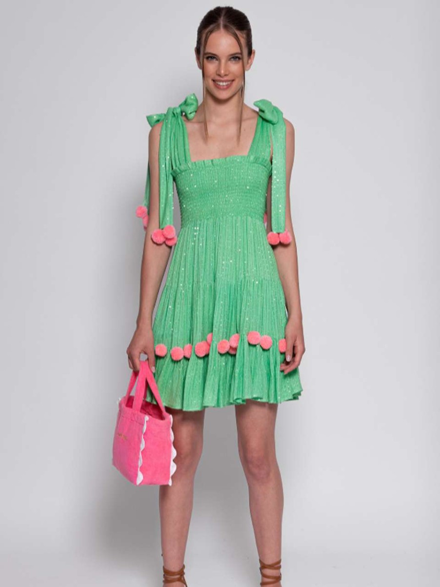 Clothing * | Pippa Short Dress Sundress Best Sellers Lime/Neon Pink