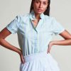 Clothing * | The Short Sleeve Ruffled Collar Shirt The Shirt Quality Guarantee Fluorescent Stripe