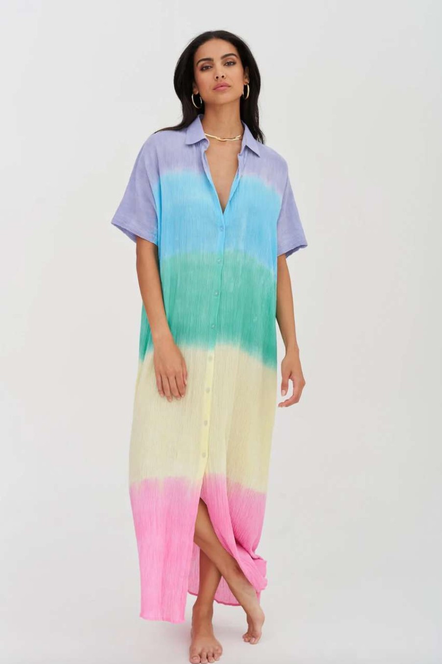 Clothing * | Crinkle Button Down Dress Pitusa Top Sell Brights