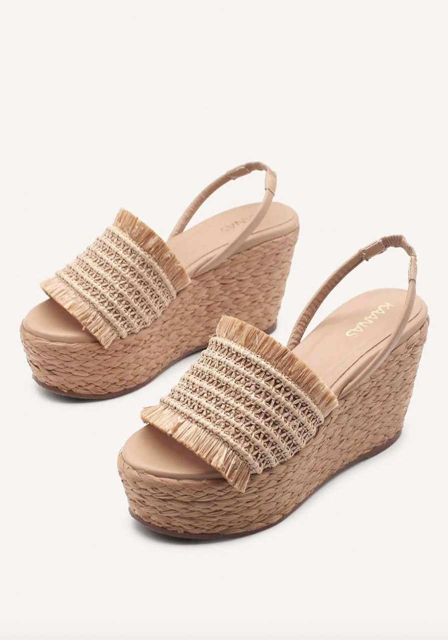 Shoes * | Carara Frayed Raffia Wedge Kaanas Best Sellers Natural