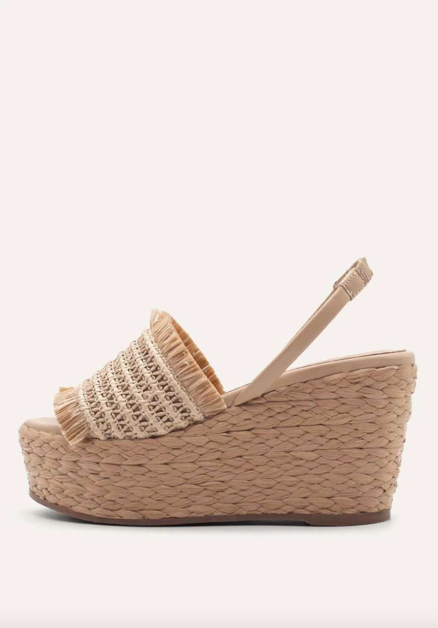 Shoes * | Carara Frayed Raffia Wedge Kaanas Best Sellers Natural