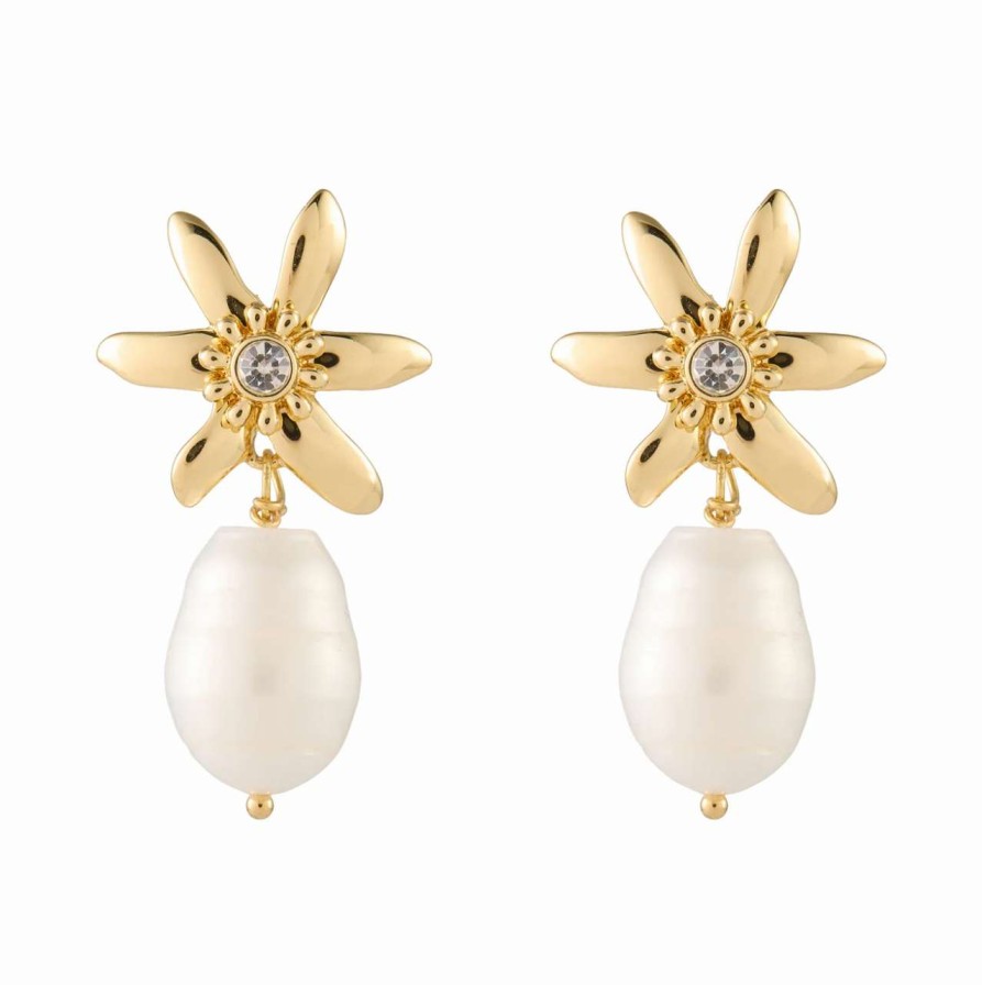 Accessories * | Elena Pearl Drop Earrings Mignonne Gavigan Bargain Sale White Gold